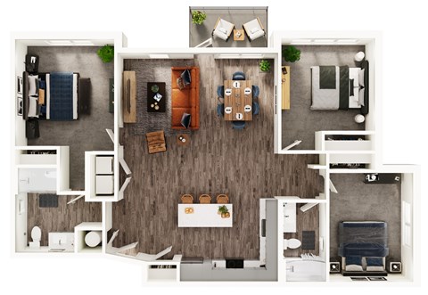 Floor plan for 3 beds, 2 baths, 1422 sqft
